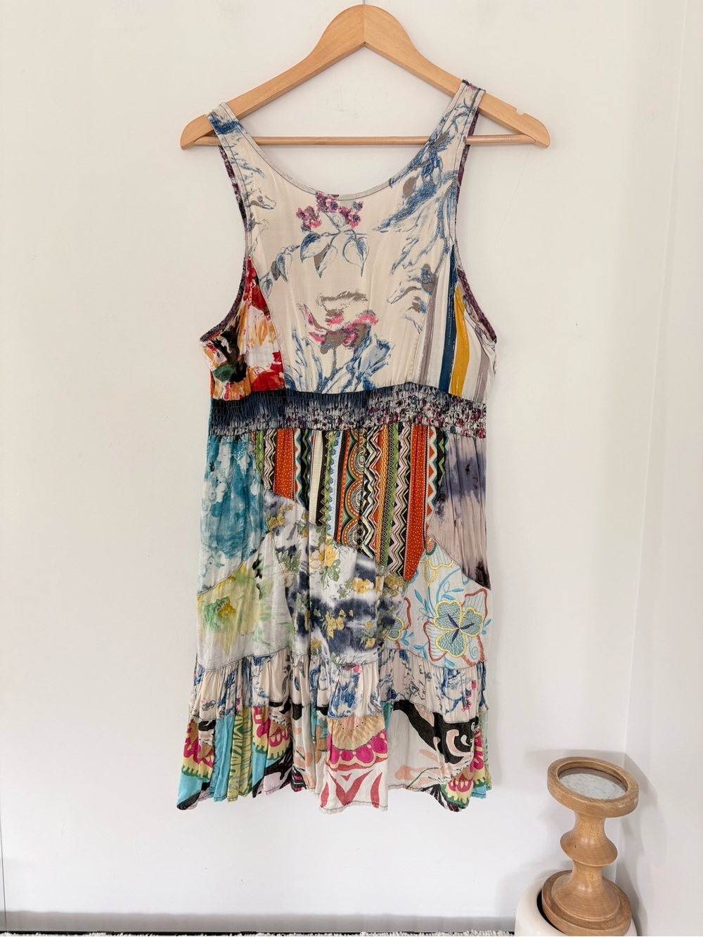 SACRED THREADS L Patchwork Dress Multicolor Boho Embroidered Floral Festival - Picture 2 of 14